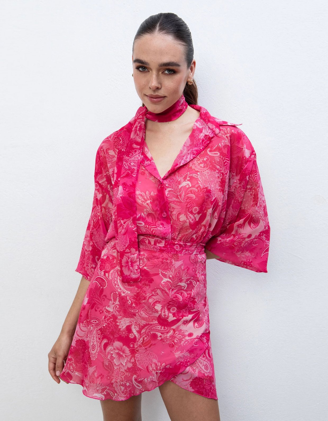 Eveleya Fuchsia paisley oversized shirt